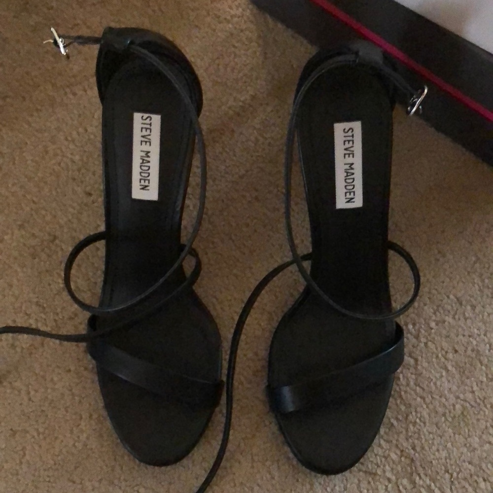 4 3/4” high heel,  strappy sandal.